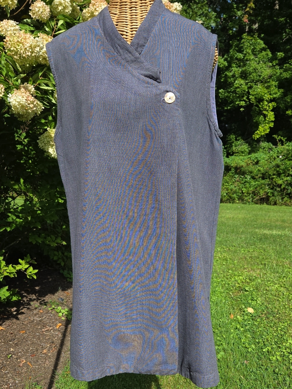 bryn Walker Sleeveless Slate Blue Wrap Tunic with Button